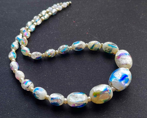 Opalescent Glass Necklace\Vintage Bohemian Foiled… - image 9