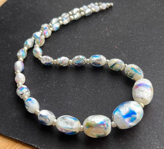 Opalescent Glass Necklace\Vintage Bohemian Foiled… - image 3
