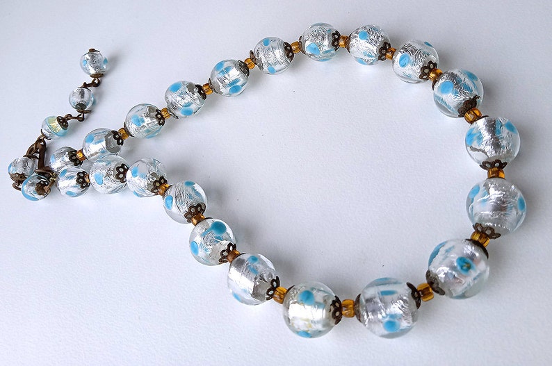 Vintage Foil Glass Bead Necklacefancy Eyes Murano Etsy