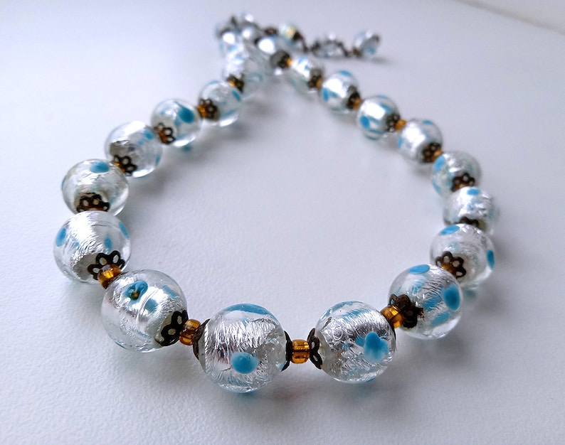 Vintage Foil Glass Bead Necklacefancy Eyes Murano Etsy