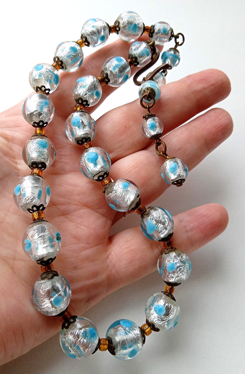 Vintage Foil Glass Bead Necklacefancy Eyes Murano Etsy