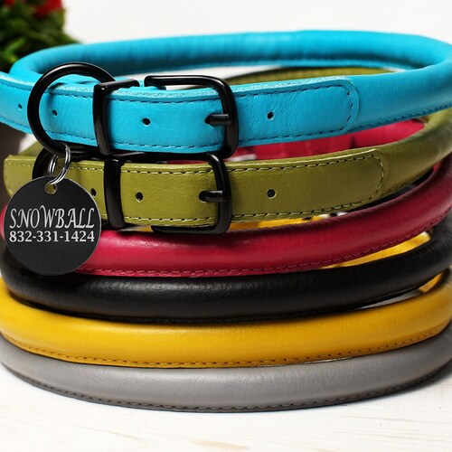 Rolled Leather Dog Collar Personalized Custom Dog Collar With Etsy