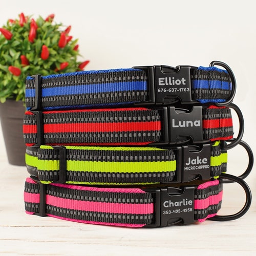 Reflective Dog Collar Personalized Collar Engraved Puppy Etsy