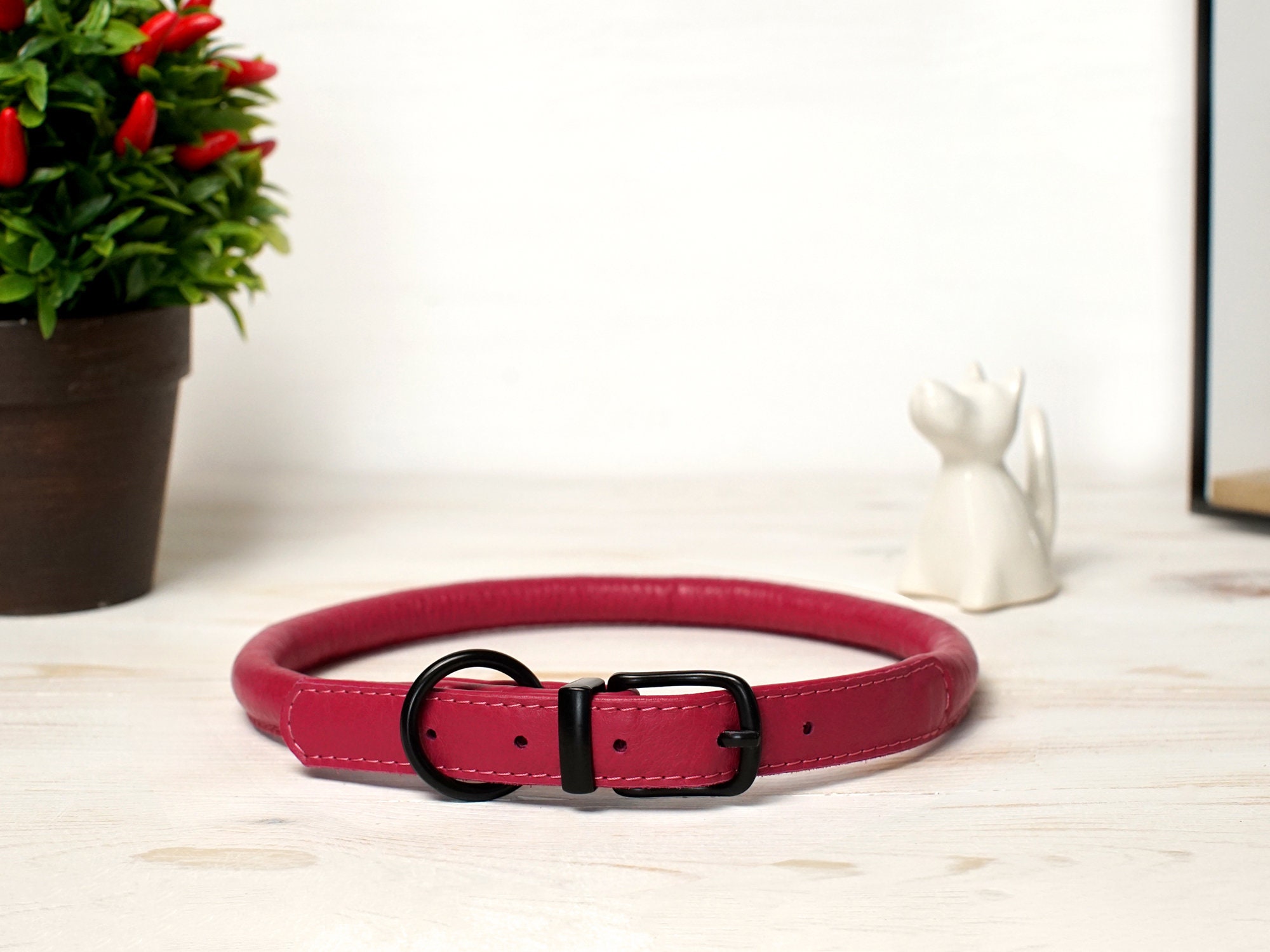 Rolled Padded Dog Collar Soft Leather Dog Collar Etsy