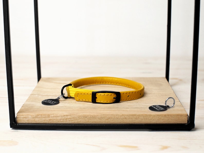 Rolled Leather Cat Collar With Elastic Strap Personalized Cat Etsy