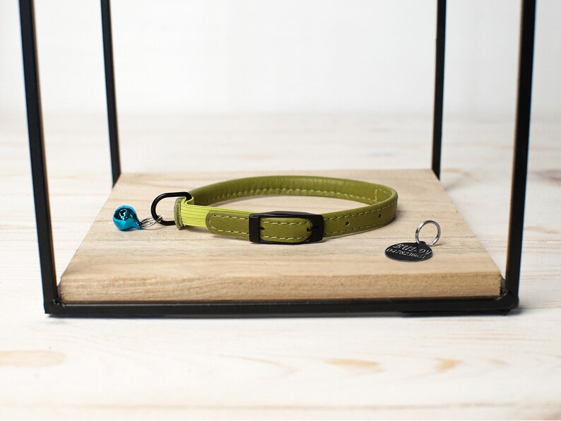 Rolled Leather Cat Collar With Elastic Strap Personalized Cat Etsy