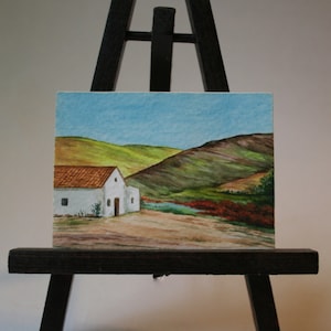 Acquarello originale ACEO, Spagna paesaggi, pittura in miniatura originale, spedizione gratuita
