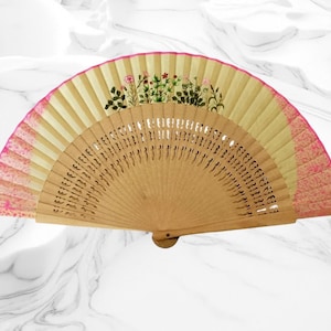 Hand-painted Spanish fan, ivory fan with flowers, natural wood, free shipping