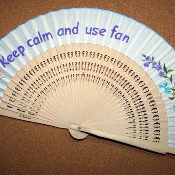 Abanico español pintado a mano, Keep calm and use fan, Abanico blanco, envío gratis