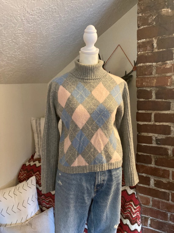 Vintage Argyle Turtleneck Sweater - image 8