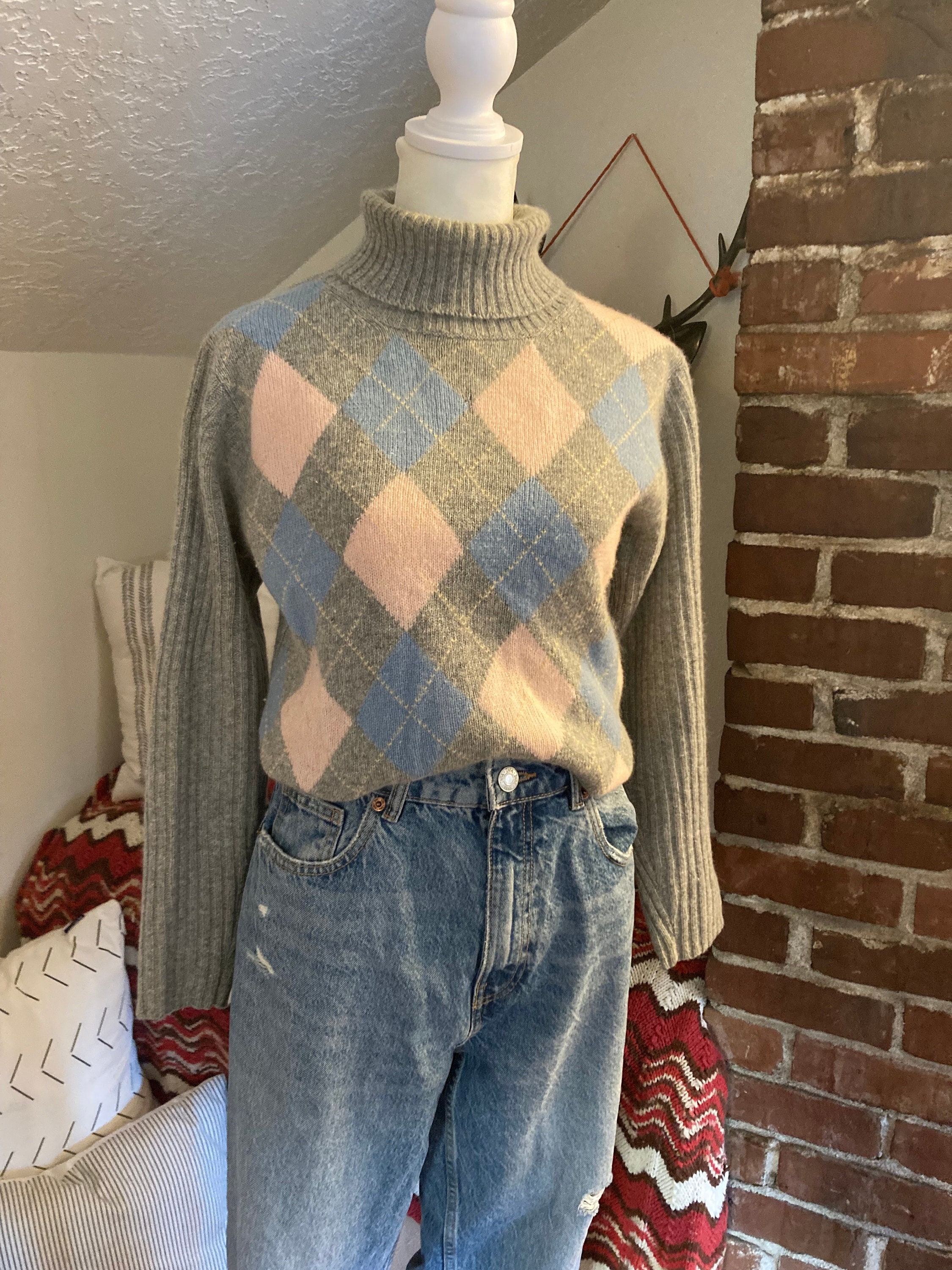 Vintage Argyle Turtleneck Sweater - Etsy
