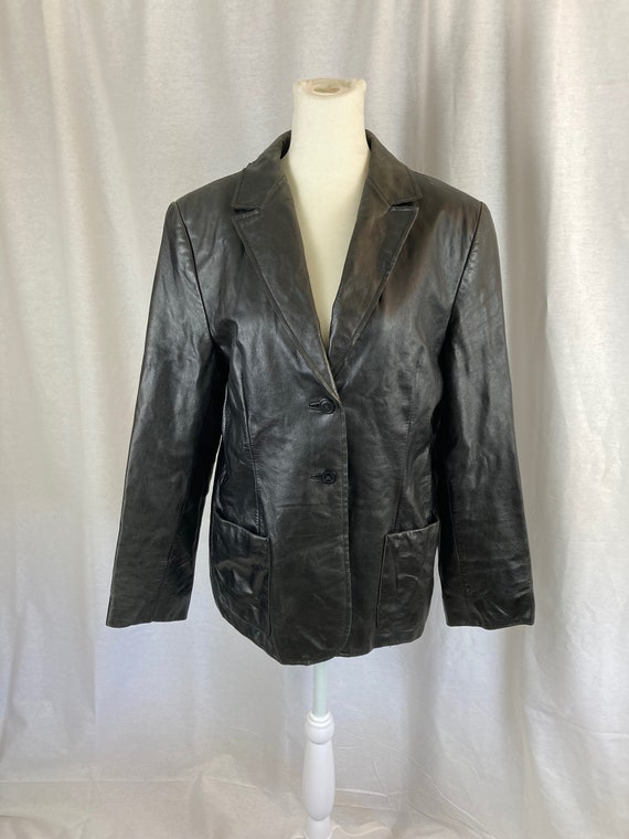 90's Black Leather Jacket - image 3