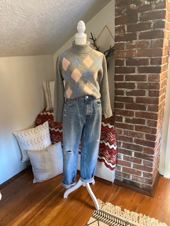 Vintage Argyle Turtleneck Sweater - image 1