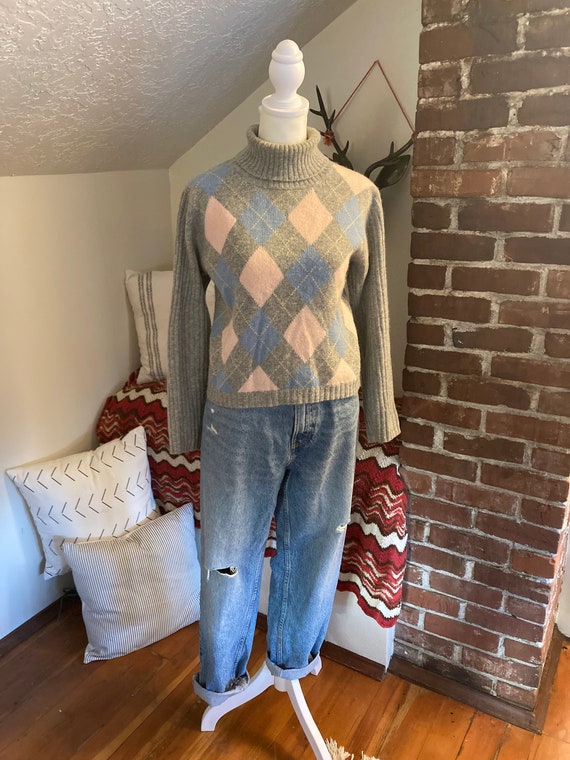 Vintage Argyle Turtleneck Sweater - image 7