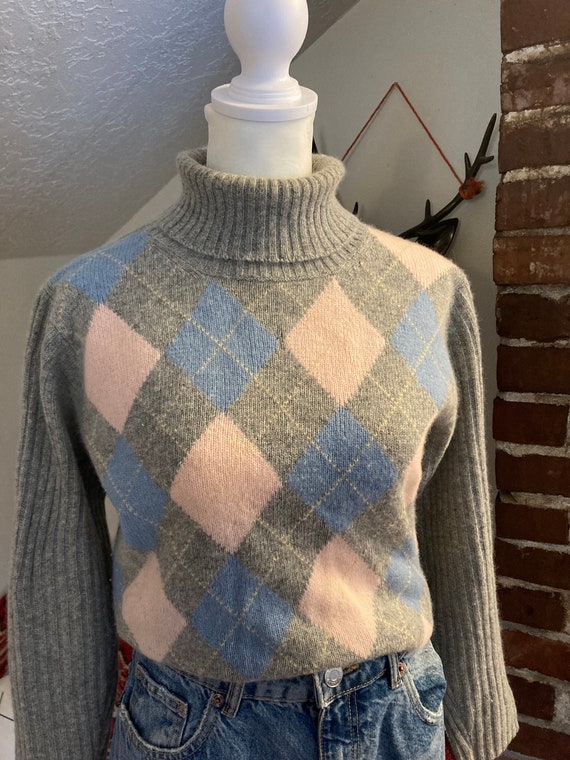 Vintage Argyle Turtleneck Sweater - image 2