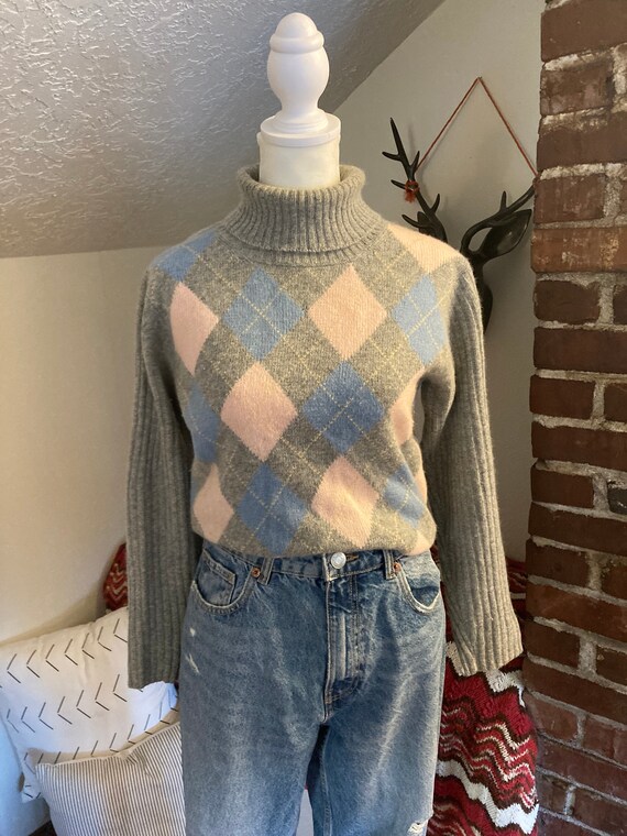 Vintage Argyle Turtleneck Sweater - image 4