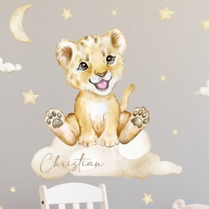 Lion on the cloud V331 with DESIRED NAME wall tattoo children's room wall sticker sticker with name sticker name lion decoration
