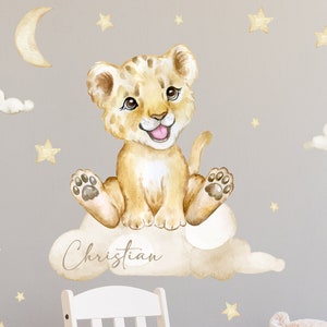 Lion on the cloud V331 with DESIRED NAME wall sticker children's room wall sticker sticker with name sticker name lion decoration