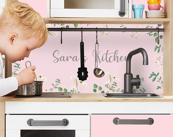 Aufkleber IKEA DUKTIG Kinderküche Spielküche Klebefolie Möbelfolie Sticker Personalisiert mit Name (Möbel nicht inklusive) Rosa IKK-K715