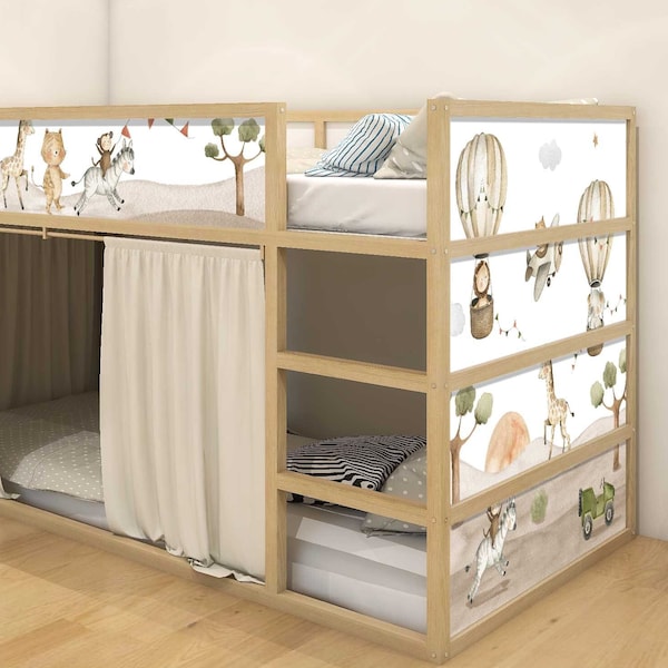 Sticker for IKEA KURA children's bed adhesive film furniture film sticker children's room bed safari animals Africa Savannah (without furniture) IKB505