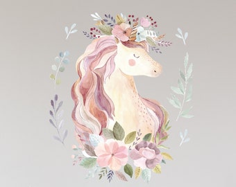 Magisches EINHORN Wandtattoo V251 Wandaufkleber Aufkleber Sticker Kinderzimmer Babyzimmer Sterne Pferd Regenbogen Wolke Herz Mädchen Unicorn