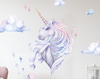 Unicorn with clouds V274 wall sticker wall sticker sticker children's room baby room star horse rainbow cloud girl Unicorn