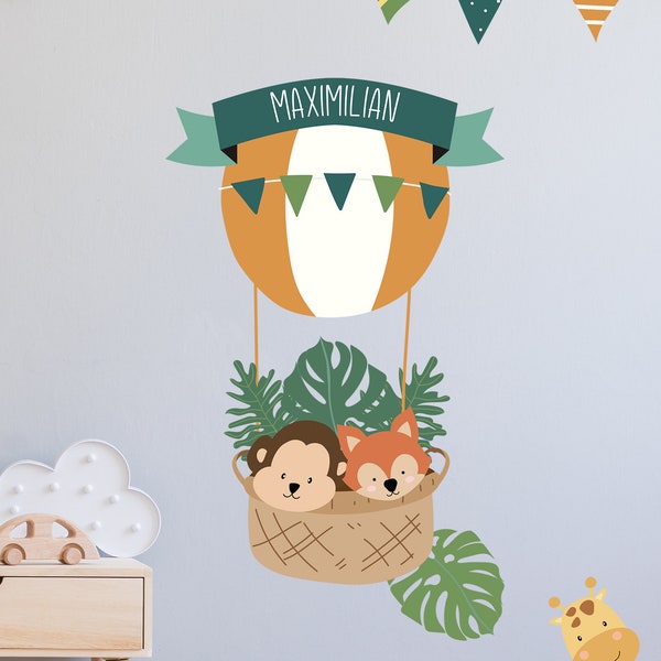HOT AIR BALLON with Animals WUNSCHNAME Wall Decal Customizable Sticker Sticker Nursery Name Sticker Name Sticker Name Name Name