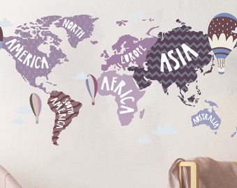WELTKARTE Wandtattoo V177 Wandaufkleber Aufkleber Sticker Kinderzimmer Babyzimmer Karte Welt Erde Landkarte