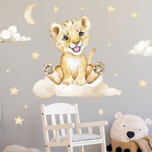 Lion on the Cloud V273 Wall Decal Nursery Wall Sticker Sticker with Stars Lion Safari Zoo Clouds Lion Cub Baby