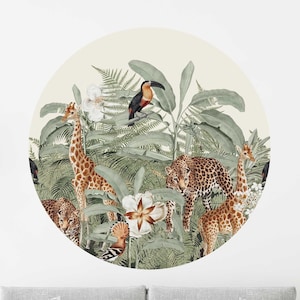 Round Wall Sticker V393 Safari Jungle Giraffe Leopard Children&#39;s Room Round Photo Wallpaper Baby Room Sticker Wall Sticker Jungle