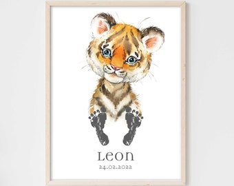 Baby Gift Personalized Poster Premium P734 / Baby Tiger / Children's Room Decoration Murals Pictures CANVAS Art Print Wall Art Footprint
