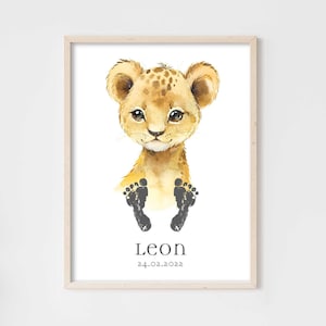 Baby Gift Personalized Poster Premium P730 / Baby Lion / Nursery Wall Decor Pictures CANVAS Art Print Wall Art Footprint