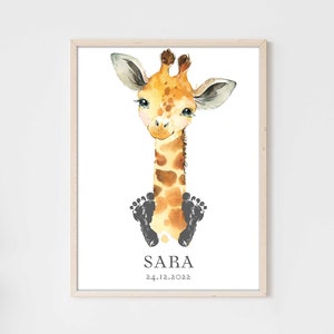 Regalo per bambini Poster personalizzato Premium P766 / Baby Giraffa / Decorazione della scuola materna Murales Immagini CANVAS Art Print Wall Art Footprint