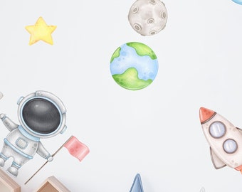 Astronaut Wall Sticker V307 Space Rocket Moon Travel Sticker Children's Room Earth Stars Spaceship Planets Wall Sticker Self-adhesive Sticker