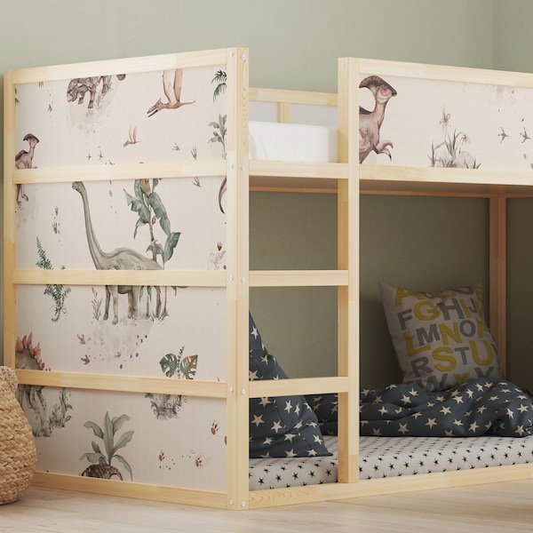 Autocollant pour lit d'enfant IKEA KURA, film adhésif pour meubles, chambre d'enfant, lit dinosaure dinosaure (sans meubles) IKB521