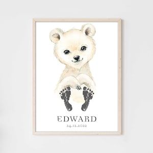 Baby Gift Personalized Poster Premium P762 / Baby Polar Bear / Nursery Decoration Murals Pictures CANVAS Art Print Wall Art Footprint