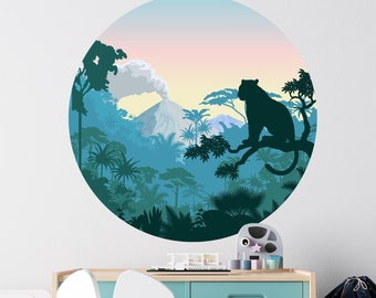 round wall sticker V276 Jaguar children's room baby room sticker wall decal wall sticker jungle jungle animals volcano