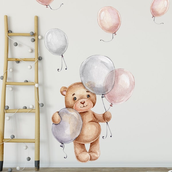 Bär mit Ballons V271 Wandtattoo Kinderzimmer Wandaufkleber Sticker Aufkleber Sternen Teddy Teddybär Luftballon Ballon Luftballons Sticker