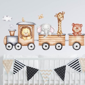 Noah&#39;s Train V314 Wall Sticker Set Children&#39;s Room Wall Sticker Sticker Kindergarten Safari Giraffe Lion Elephant Tiger Railway