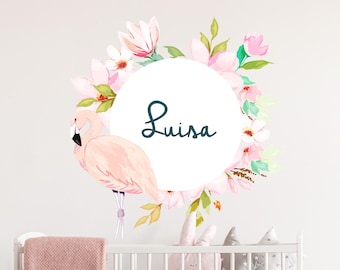 Flamingo mit WUNSCHNAME V278 Wandtattoo personalisierbar Aufkleber Sticker Kinderzimmer Namensaufkleber Name Wunschnamen Türaufkleber