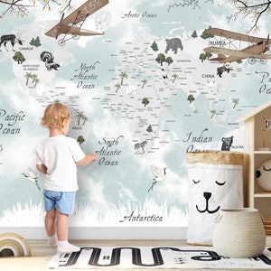WELTKARTE Tapete Wandaufkleber Aufkleber Sticker Kindertapete Kinderzimmer Deko Babyzimmer Karte Welt Erde Landkarte TP108