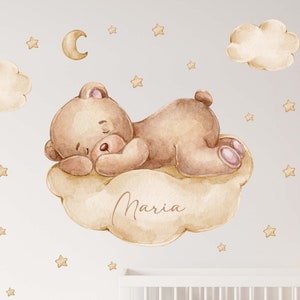 Bear on the Cloud V346 Wall Decal Children's Room Wall Sticker Sticker Sticker with Stars Teddy Teddy Bear Crescent