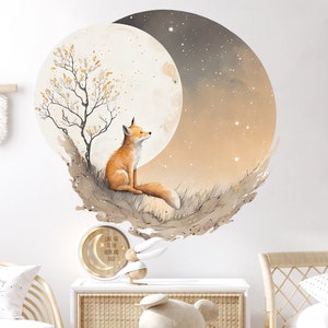 Autocollant mural renard chambre d'enfant autocollant mural lune ronde V411 image 1