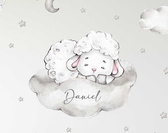 Sheep on the Cloud V403 Wall Decal Children's Room Wall Sticker Sticker Sticker with Stars Sheep Lamb