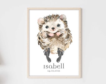 Regalo de bebé Póster personalizado Premium P748 / Baby Hedgehog / Decoración de la habitación de los niños Murales Imágenes CANVAS Art Print Wall Art Footprint