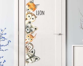 Door Sticker Children's Room T106 Baby Fox Hedgehog Owl Wolf Squirrel Raccoon Sticker Door Sticker Baby Room