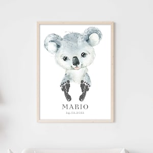 Baby Gift Poster personalizzato Premium P737 / Baby Koala / Decorazione della stanza dei bambini Murales Immagini CANVAS Art Print Wall Art Footprint