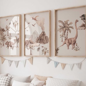 Conjunto de imagens de parede de 3 pôsteres P789/Dino Adventure Dinosaur World/Decoração de quarto infantil Fotos de parede