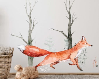 Fox in the forest wall sticker V243 children's room wall sticker sticker tree trees wall foil wall sticker animals