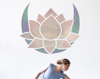 LOTUSFLOWER & Moon Wall Decal Set V204 Adesivo Adesivo Murale Lotus Flower Lotus Lotus Lotus Crescent Yoga Joga Studio Adesivo Adesivo Pellicola Adesiva